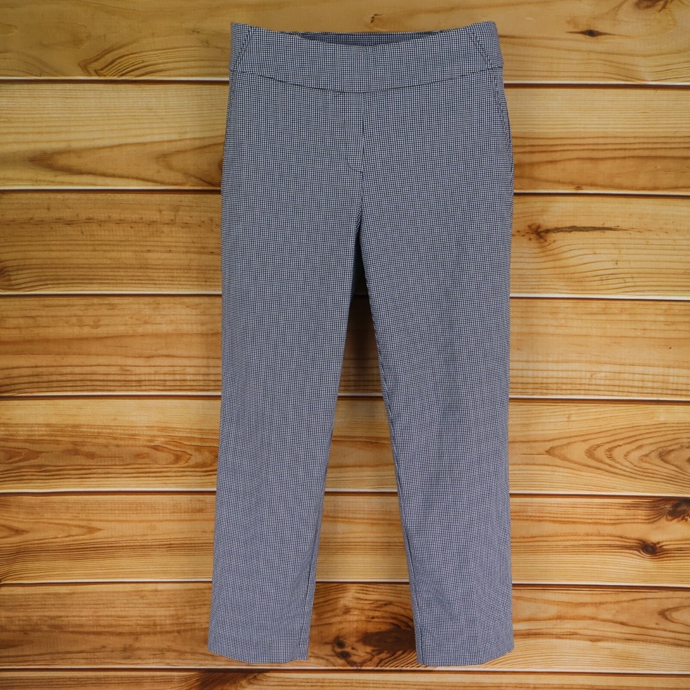 Hilary Radley Pants Womens Sz L Black White Houndstooth Print Stretch Skinny Leg